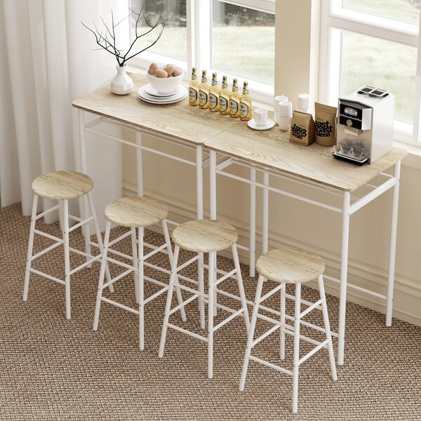 HOMCOM Bar Table and Stools w/ Metal Frame Footrest, Storage Shelf, Bar Table Set for Kitchen, Dining Room, Cafe, White & Oak Aosom UK