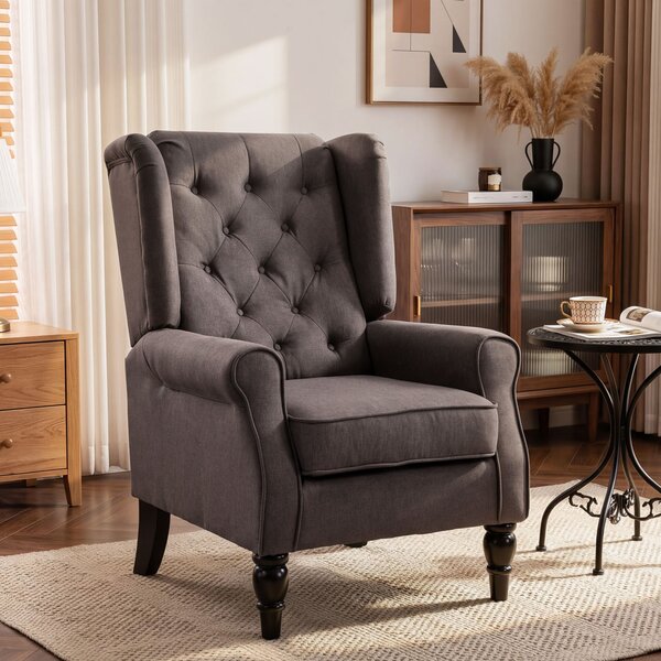 HOMCOM Wing Back Armchair with 160kg Capacity Wingback Upholstered Button Tufted Chair for Living Room Bedroom, Brown Aosom UK