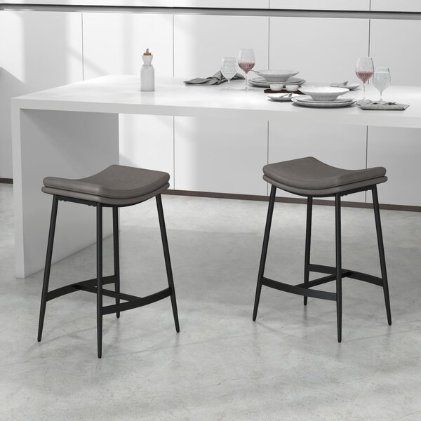 HOMCOM Bar Chairs Set of 2, Microfibre Upholstered Barstools, Industrial Counter Bar Stool with Curved Seat and Steel Frame, Anti-Cat-Scratch Aosom UK