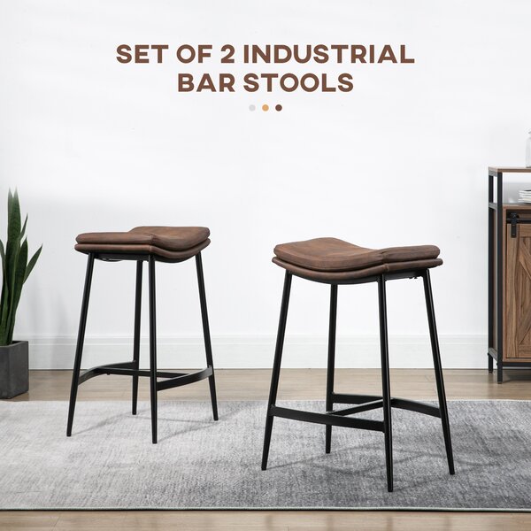 HOMCOM Breakfast Bar Chairs Set of 2, Microfibre Upholstered Counter Bar Stool, Industrial Bar Stool with Curved Seat and Steel Frame, Anti-Cat-Scratch Aosom UK