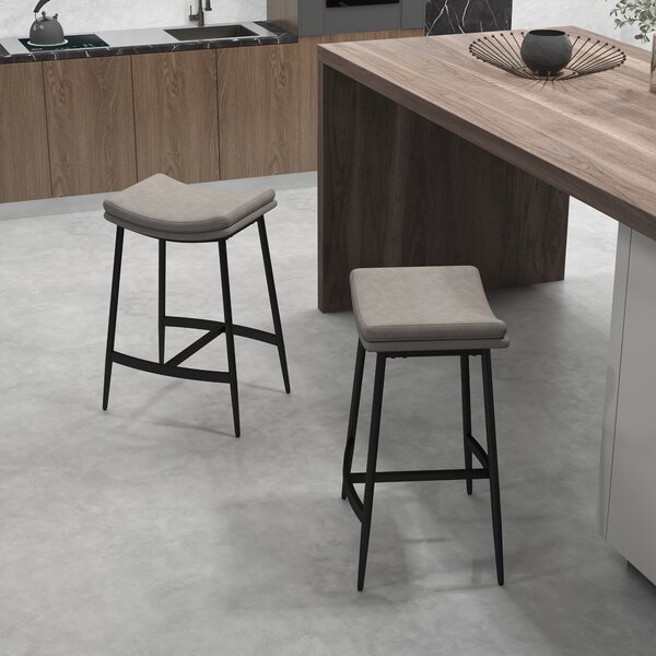 HOMCOM Bar Chairs Set of 2, Microfibre Upholstered Barstools, Industrial Counter Bar Stool with Curved Seat and Steel Frame, Anti-Cat-Scratch Aosom UK