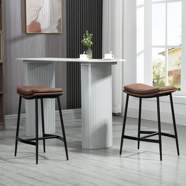 HOMCOM Breakfast Bar Chairs Set of 2, Microfibre Upholstered Counter Bar Stool, Industrial Bar Stool with Curved Seat and Steel Frame, Anti-Cat-Scratch Aosom UK