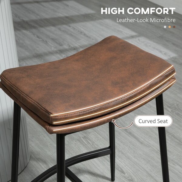 HOMCOM Breakfast Bar Chairs Set of 2, Microfibre Upholstered Counter Bar Stool, Industrial Bar Stool with Curved Seat and Steel Frame, Anti-Cat-Scratch Aosom UK