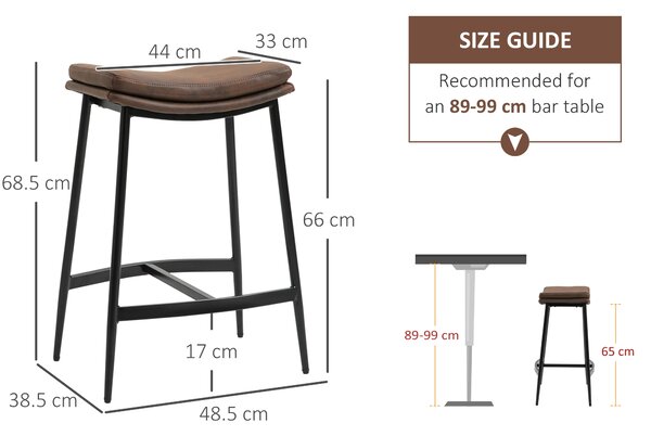 HOMCOM Breakfast Bar Chairs Set of 2, Microfibre Upholstered Counter Bar Stool, Industrial Bar Stool with Curved Seat and Steel Frame, Anti-Cat-Scratch Aosom UK
