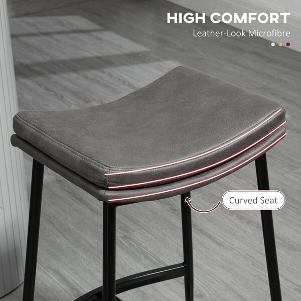 HOMCOM Bar Chairs Set of 2, Microfibre Upholstered Barstools, Industrial Counter Bar Stool with Curved Seat and Steel Frame, Anti-Cat-Scratch Aosom UK