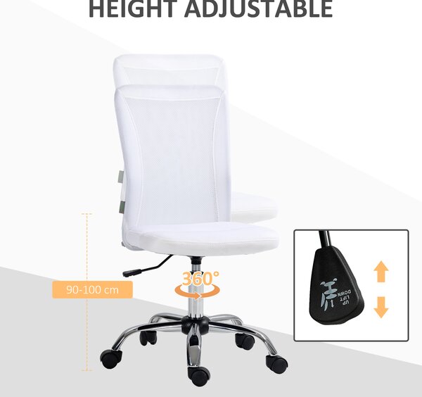 Vinsetto Swivel Office Chair, Armless Desk Chair with Adjustable Height, Breathable Back & Smooth Swivel Wheels, White Aosom UK