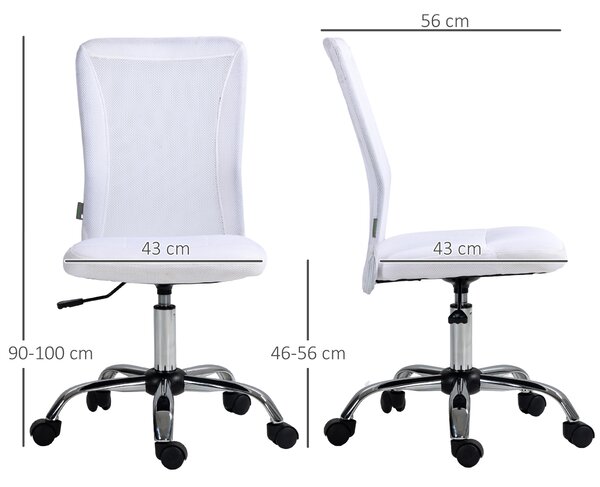Vinsetto Swivel Office Chair, Armless Desk Chair with Adjustable Height, Breathable Back & Smooth Swivel Wheels, White Aosom UK