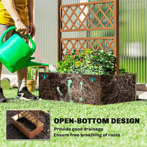 Outsunny Planter Box with Wooden Decorative Trellis Raised Bed for Climbing Plants, Garden and Patio Use, Orange Aosom UK