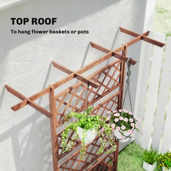 Outsunny Planter Box with Wooden Decorative Trellis Raised Bed for Climbing Plants, Garden and Patio Use, Orange Aosom UK