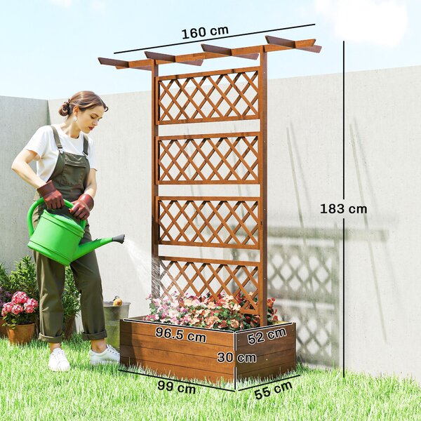 Outsunny Planter Box with Wooden Decorative Trellis Raised Bed for Climbing Plants, Garden and Patio Use, Orange Aosom UK