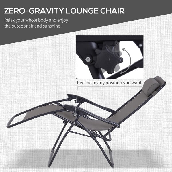 Outsunny 3pcs Folding Zero Gravity Chairs Sun Lounger Table Set w/ Cup Holders Reclining Garden Yard Pool, Dark Grey Aosom UK