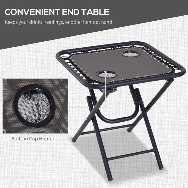 Outsunny 3pcs Folding Zero Gravity Chairs Sun Lounger Table Set w/ Cup Holders Reclining Garden Yard Pool, Dark Grey Aosom UK