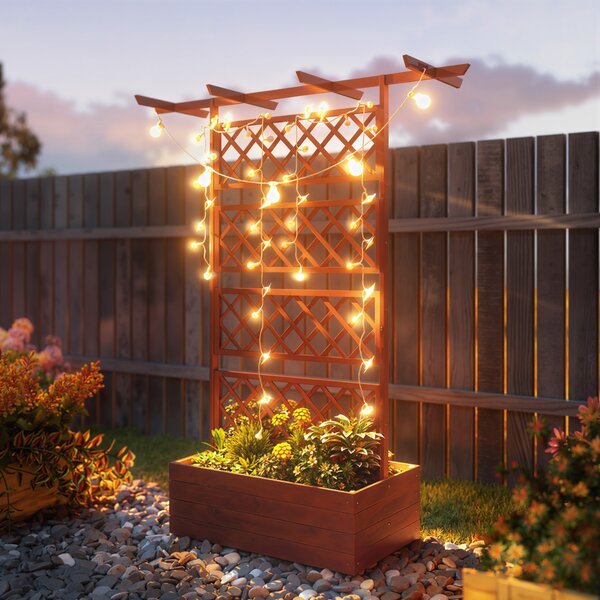 Outsunny Planter Box with Wooden Decorative Trellis Raised Bed for Climbing Plants, Garden and Patio Use, Orange Aosom UK
