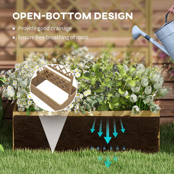 Outsunny Wooden Planter Box with Decorative Trellis, Raised Garden Bed for Climbing Plants, Natural Tone Aosom UK