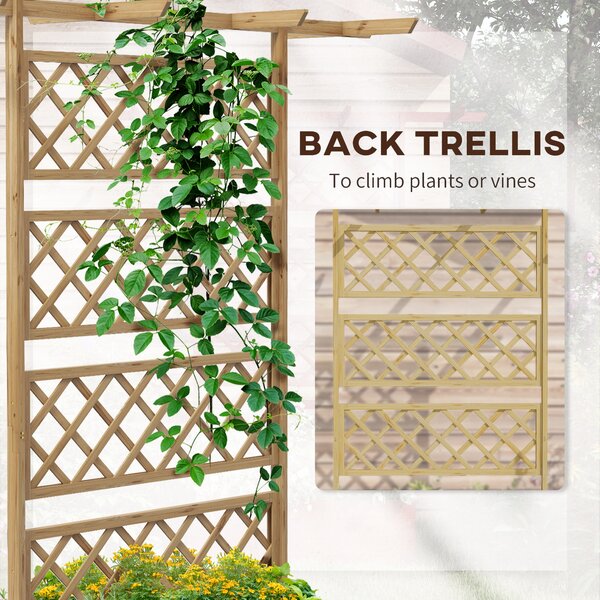 Outsunny Wooden Planter Box with Decorative Trellis, Raised Garden Bed for Climbing Plants, Natural Tone Aosom UK