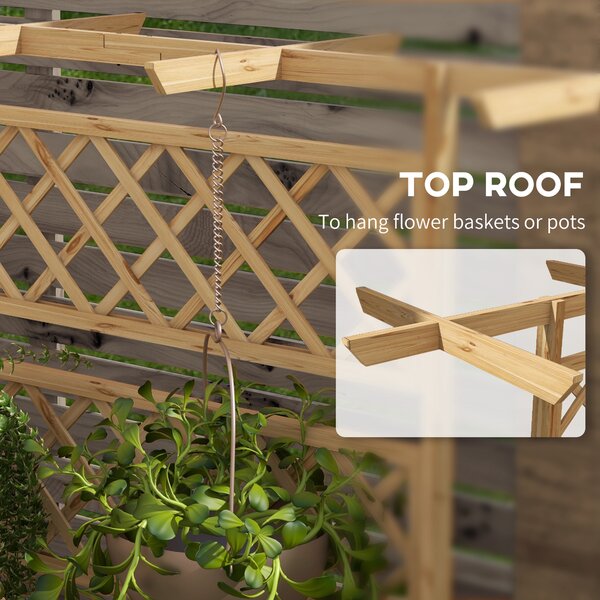 Outsunny Wooden Planter Box with Decorative Trellis, Raised Garden Bed for Climbing Plants, Natural Tone Aosom UK