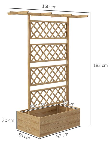 Outsunny Wooden Planter Box with Decorative Trellis, Raised Garden Bed for Climbing Plants, Natural Tone Aosom UK