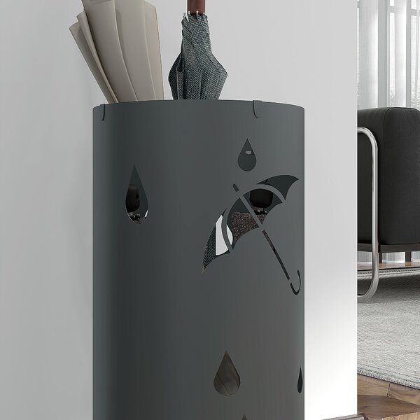 HOMCOM Umbrella Station: Circular Stand with Hooks & Water Tray, Hallway Essential, Dark Grey Aosom UK