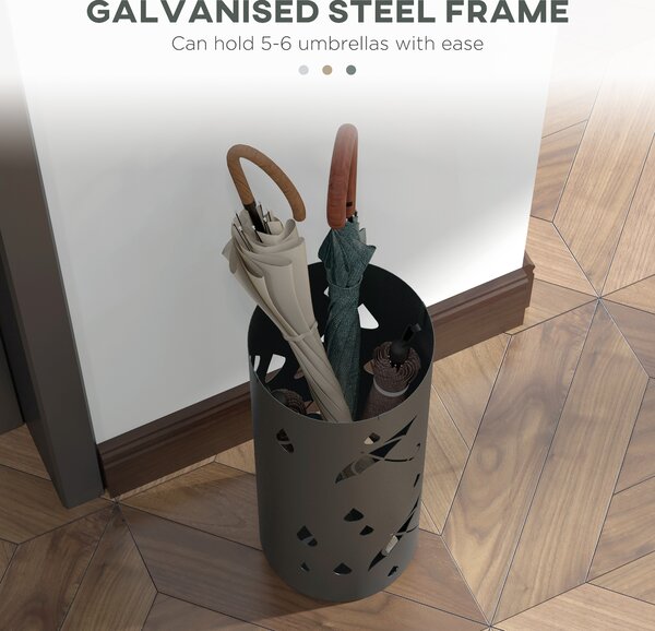 HOMCOM Umbrella Station: Circular Stand with Hooks & Water Tray, Hallway Essential, Dark Grey Aosom UK