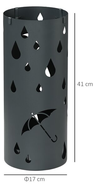 HOMCOM Umbrella Station: Circular Stand with Hooks & Water Tray, Hallway Essential, Dark Grey Aosom UK
