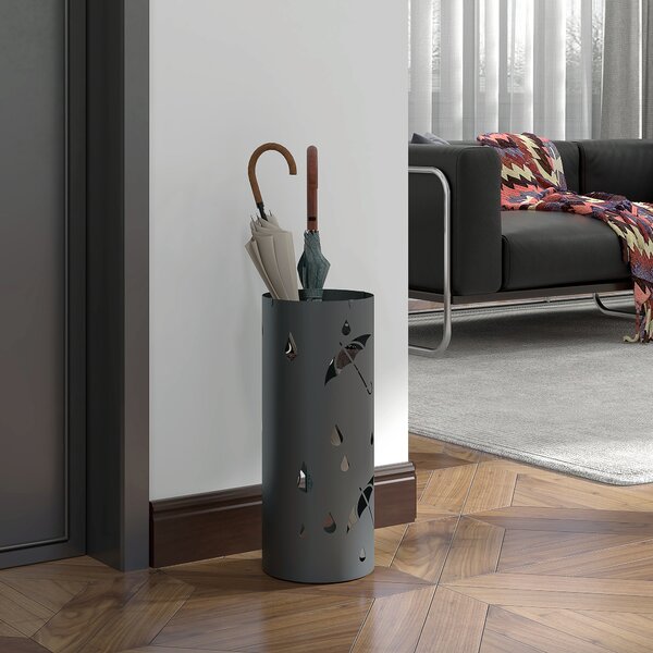 HOMCOM Umbrella Station: Circular Stand with Hooks & Water Tray, Hallway Essential, Dark Grey Aosom UK