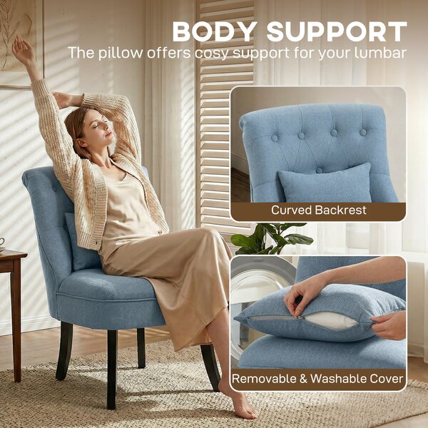 HOMCOM Fabric Single Sofa Dining Chair Tub Chair Upholstered W/ Pillow Solid Wood Leg Home Living Room Furniture, Cat Scratch Anti, Blue Aosom UK