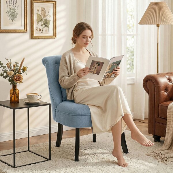 HOMCOM Fabric Single Sofa Dining Chair Tub Chair Upholstered W/ Pillow Solid Wood Leg Home Living Room Furniture, Cat Scratch Anti, Blue Aosom UK