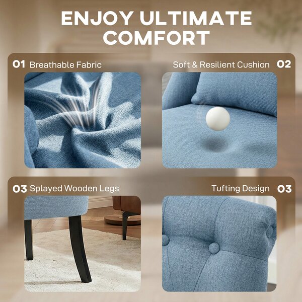 HOMCOM Fabric Single Sofa Dining Chair Tub Chair Upholstered W/ Pillow Solid Wood Leg Home Living Room Furniture, Cat Scratch Anti, Blue Aosom UK