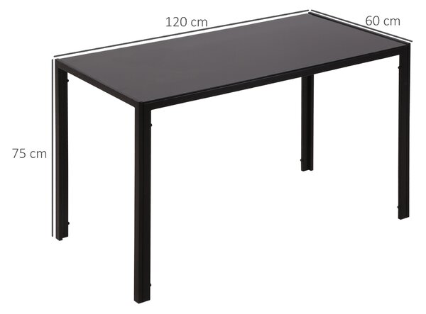 HOMCOM Rectangular Dining Table for 4 People w/ Tempered Glass Top & Metal Legs, Modern Dining Table for Dining Room, Living Room, Black Aosom UK