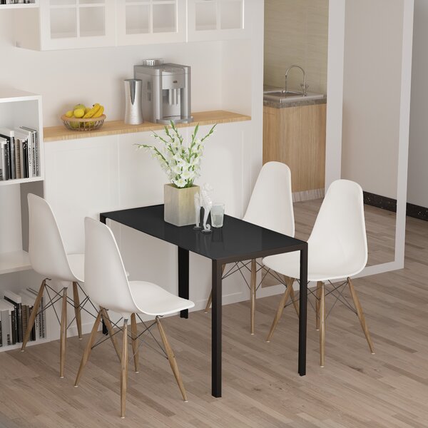 HOMCOM Rectangular Dining Table for 4 People w/ Tempered Glass Top & Metal Legs, Modern Dining Table for Dining Room, Living Room, Black Aosom UK
