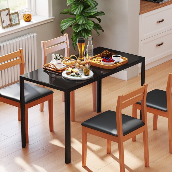 HOMCOM Rectangular Dining Table for 4 People w/ Tempered Glass Top & Metal Legs, Modern Dining Table for Dining Room, Living Room, Black Aosom UK