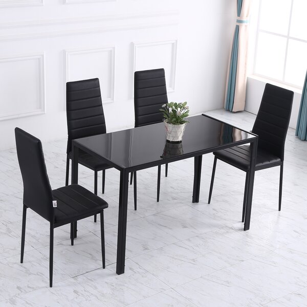 HOMCOM Rectangular Dining Table for 4 People w/ Tempered Glass Top & Metal Legs, Modern Dining Table for Dining Room, Living Room, Black Aosom UK