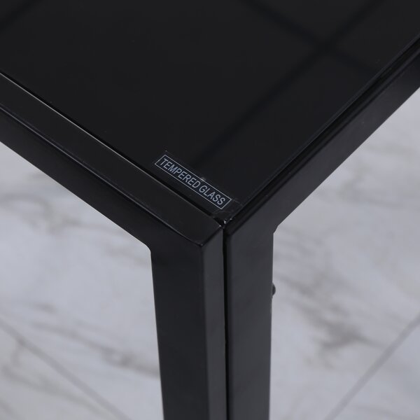 HOMCOM Rectangular Dining Table for 4 People w/ Tempered Glass Top & Metal Legs, Modern Dining Table for Dining Room, Living Room, Black Aosom UK