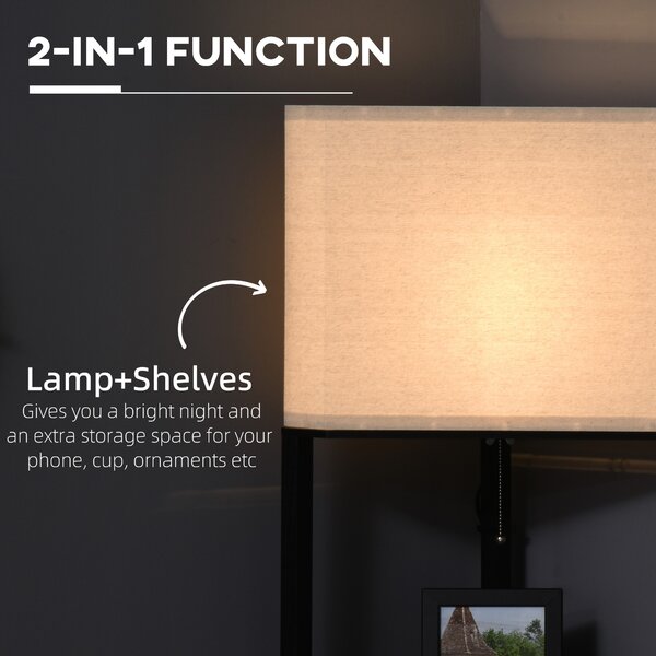 HOMCOM Triangle Floor Lamp with Shelves, Chain Switch, Black Aosom UK