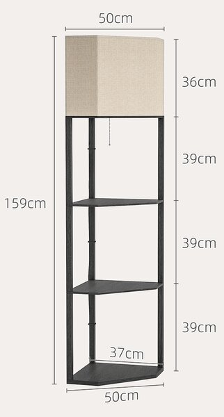 HOMCOM Triangle Floor Lamp with Shelves, Chain Switch, Black Aosom UK