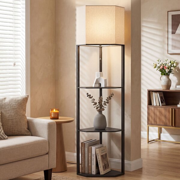 HOMCOM Triangle Floor Lamp with Shelves, Chain Switch, Black Aosom UK