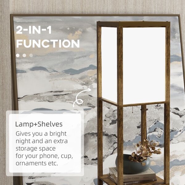 HOMCOM Modern Shelf Floor Lamp with Dual Ambient Light, Standing Lamp Living Room, Bedroom, 156cm, Brown Aosom UK