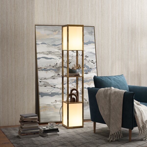 HOMCOM Modern Shelf Floor Lamp with Dual Ambient Light, Standing Lamp Living Room, Bedroom, 156cm, Brown Aosom UK