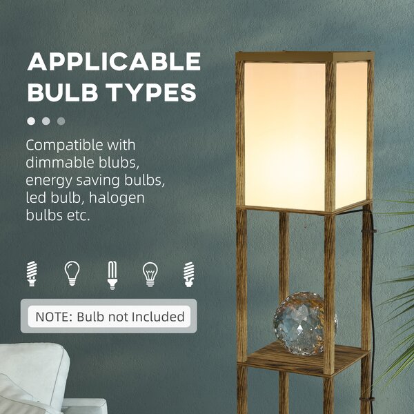 HOMCOM Modern Shelf Floor Lamp with Dual Ambient Light, Standing Lamp Living Room, Bedroom, 156cm, Brown Aosom UK