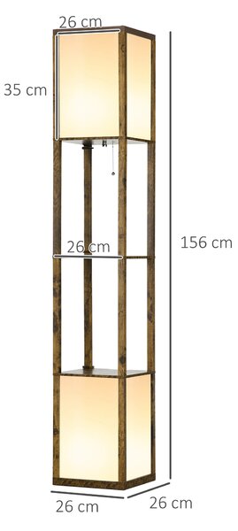 HOMCOM Modern Shelf Floor Lamp with Dual Ambient Light, Standing Lamp Living Room, Bedroom, 156cm, Brown Aosom UK