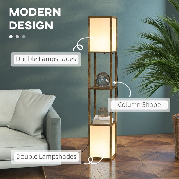 HOMCOM Modern Shelf Floor Lamp with Dual Ambient Light, Standing Lamp Living Room, Bedroom, 156cm, Brown Aosom UK