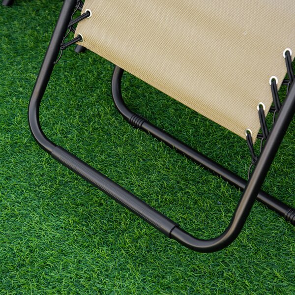 Outsunny 3pcs Folding Zero Gravity Chairs Sun Lounger Table Set w/ Cup Holders Reclining Garden Yard Pool, Beige