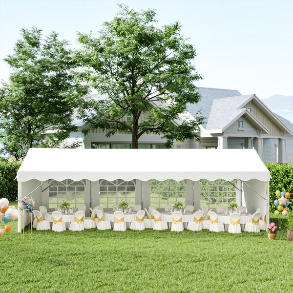 Outsunny Large Party Tent: Heavy-Duty Steel Gazebo for Events, Portable Carport Shelter, Bright White