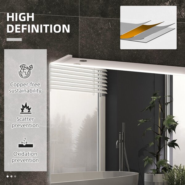 Kleankin LED Bathroom Mirror Cabinet with Light, Bathroom Storage Cupboard w/ Adjustable Shelf, Smart Trouch, 90x15x70cm, White Aosom UK