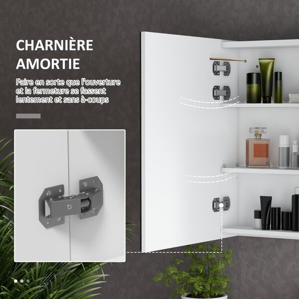 Kleankin LED Bathroom Mirror Cabinet with Light, Bathroom Storage Cupboard w/ Adjustable Shelf, Smart Trouch, 90x15x70cm, White Aosom UK