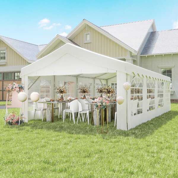 Outsunny Large Party Tent: Heavy-Duty Steel Gazebo for Events, Portable Carport Shelter, Bright White
