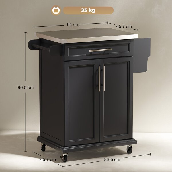 HOMCOM Kitchen Island, MDF, Stainless Steel Top-Black Aosom UK