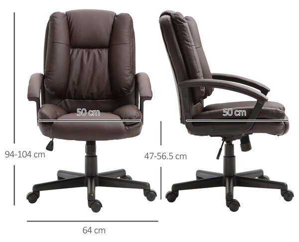 HOMCOM Swivel Executive Office Chair Mid Back Faux Leather Computer Desk Chair for Home with Double-Tier Padding, Arm, Wheels, Brown Aosom UK