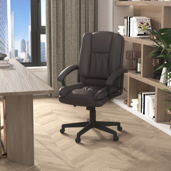 HOMCOM Swivel Executive Office Chair Mid Back Faux Leather Computer Desk Chair for Home with Double-Tier Padding, Arm, Wheels, Brown Aosom UK