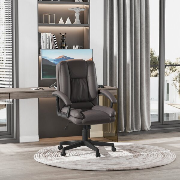 HOMCOM Swivel Executive Office Chair Mid Back Faux Leather Computer Desk Chair for Home with Double-Tier Padding, Arm, Wheels, Brown Aosom UK